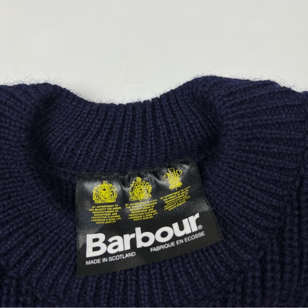 Barbour Vintage Mens Navy Wool Ribbed Crew Neck Pullover Sweater - Picture 3 of 8